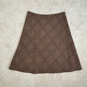 Axcess Liz Claiborne Brown Linen Blend Embroidered Diamond A-Line Skirt 10